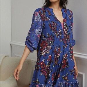 Anthropologie Diana Vibrant Floral Long Sleeve Dress